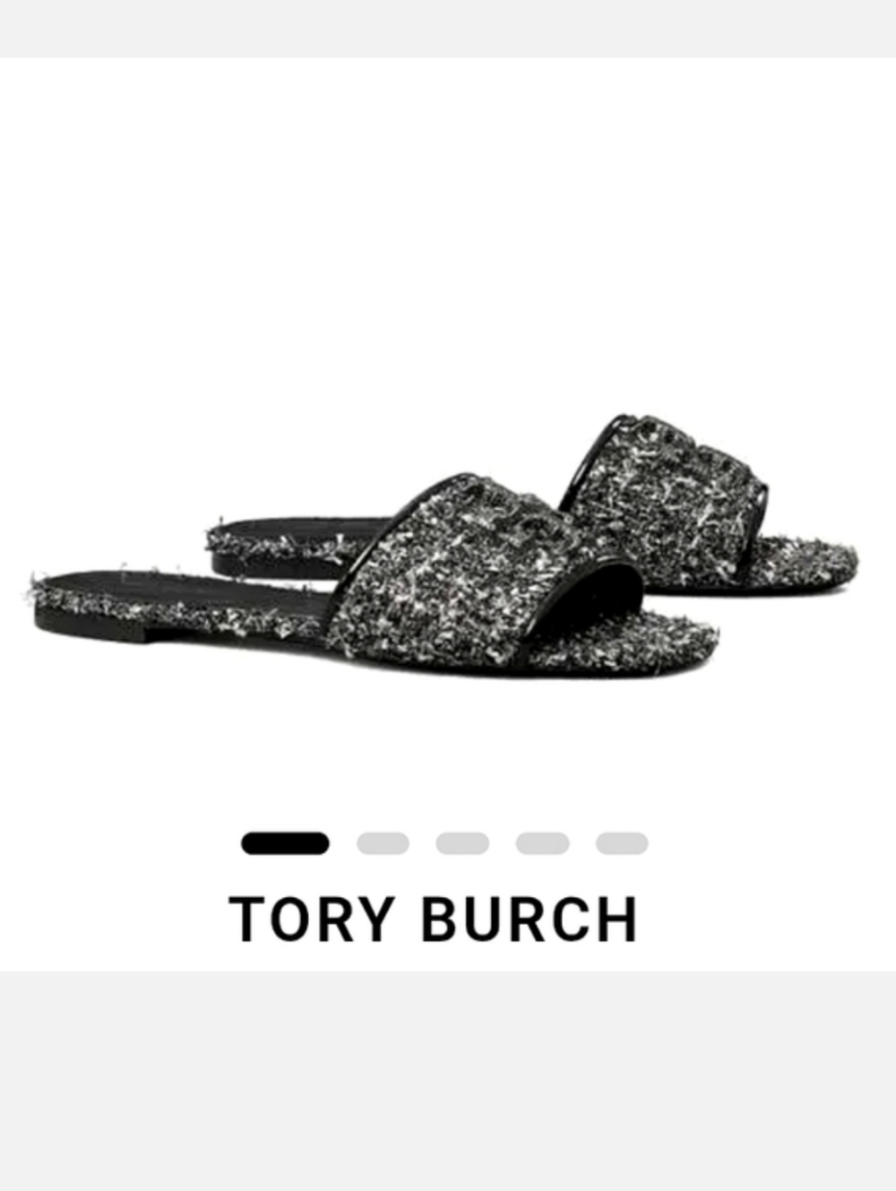 Tory Burch Eleanor Slide Sandals Pavé Logo Silver Confetti/Perfect Black Sz 8 - Picture 3 of 14